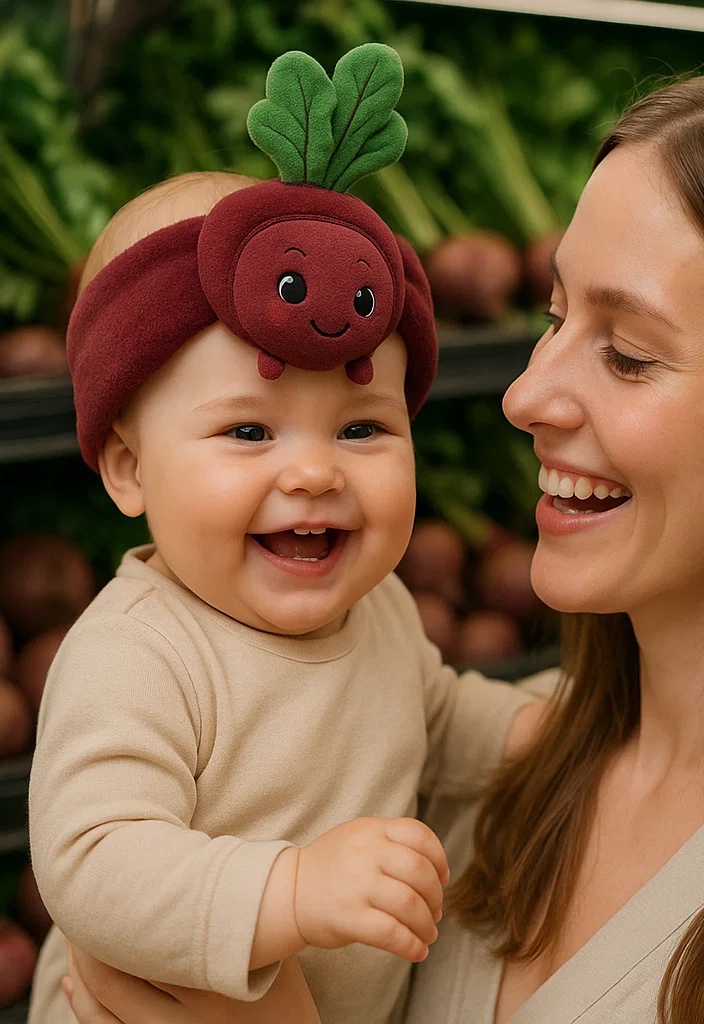 Plush Beetroot Doll Baby Headband for Fun Baby Photoshoots