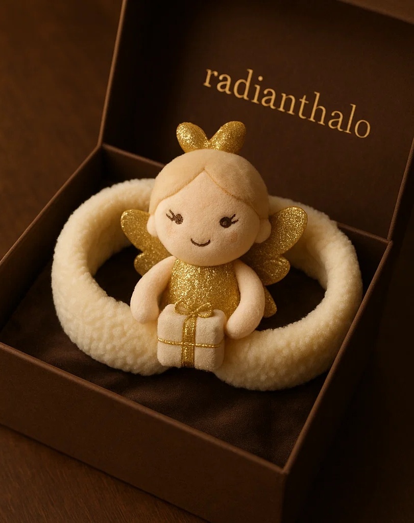 Golden Gift Angel Baby Headband – Cute Accessory with Glittery Wings and Present
