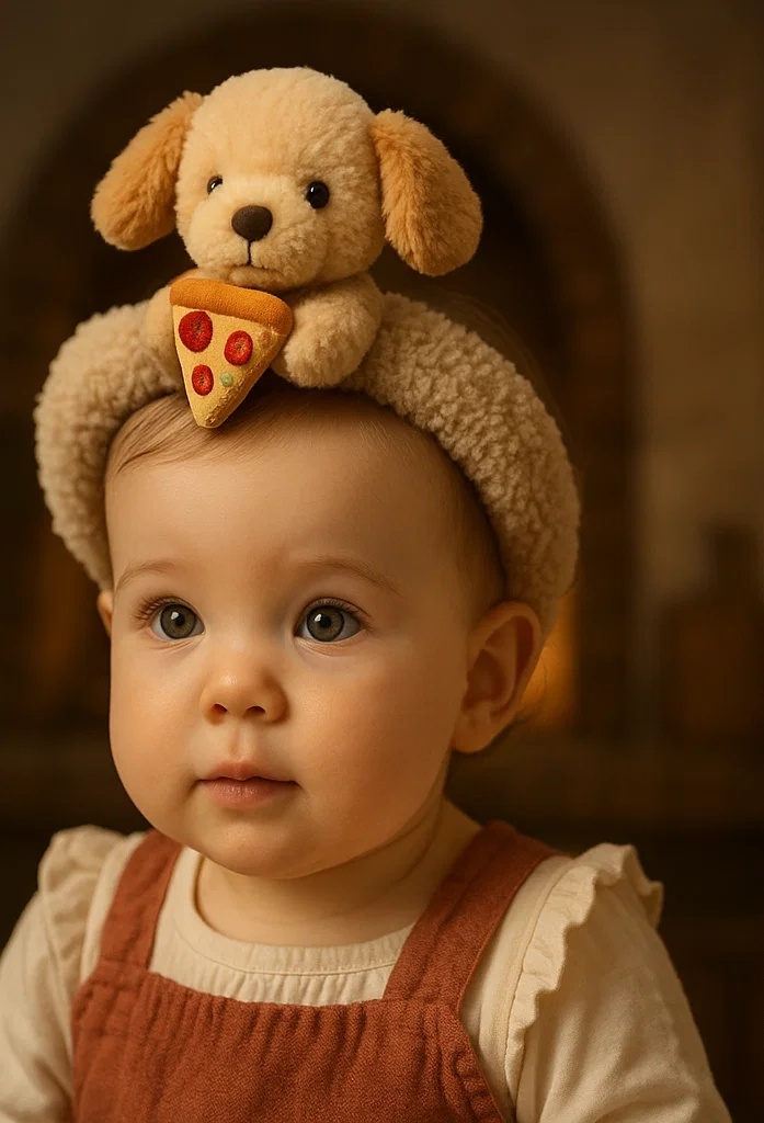 Dog and Pizza-Themed Soft Baby Headband for Fun Photoshoots