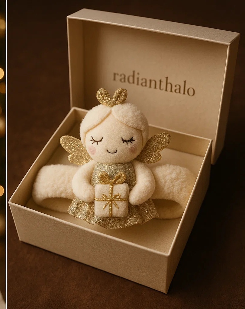 Golden Angel Baby Headband – Cute Accessory with Glittery Wings and Present