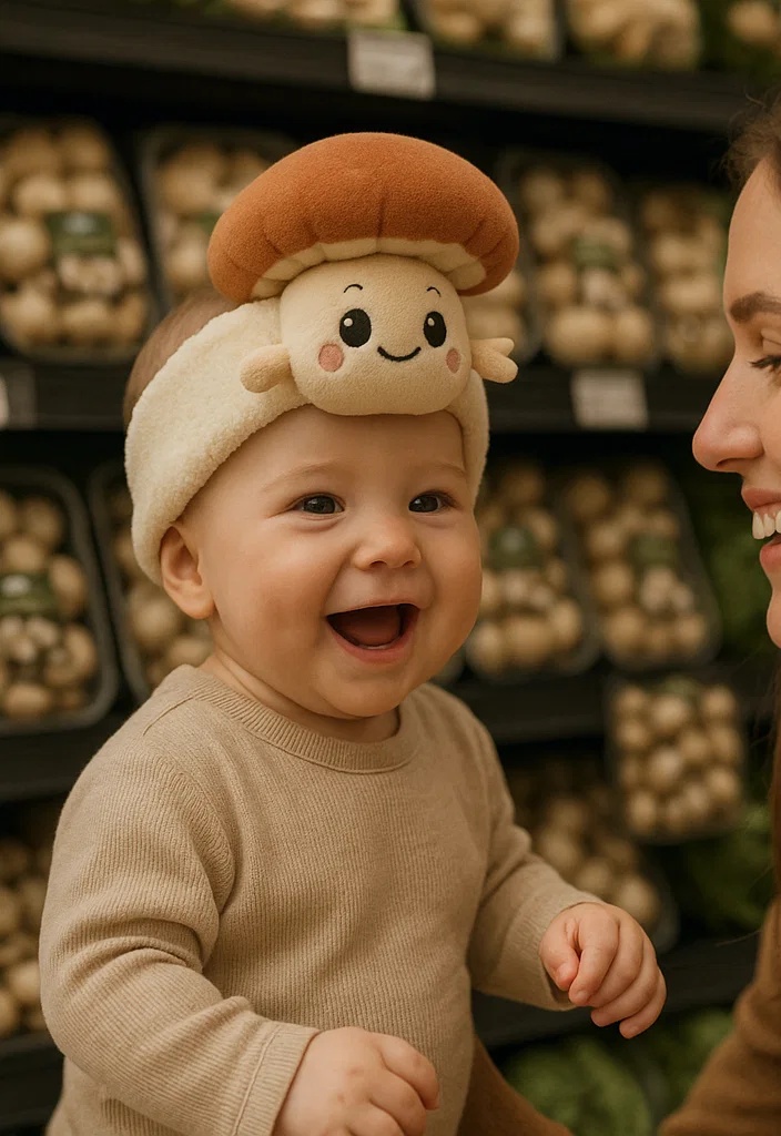 Mushroom Baby Headband with Plush Toy for Fun Baby Photoshoots