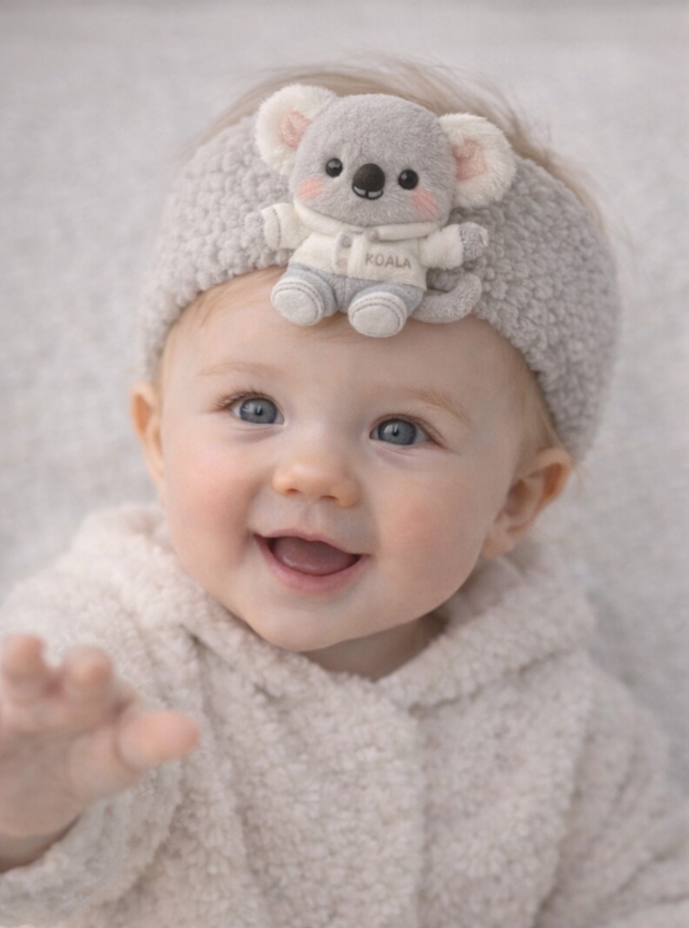 Koala Baby Headband with Soft Gray Fleece and Plush Toy