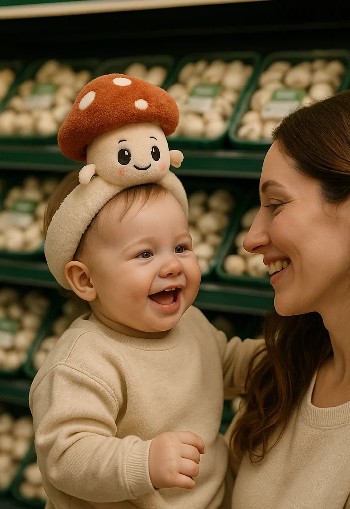Mushroom Baby Headband with Soft Plush Toy for Fun Baby Photoshoots