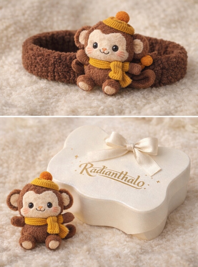 Monkey Baby Headband with Brown Sherpa and Yellow Knit Accessories