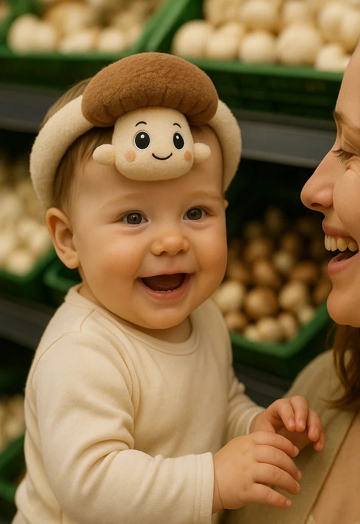 Mushroom Baby Headband with Plush Toy for Fun Baby Photoshoots