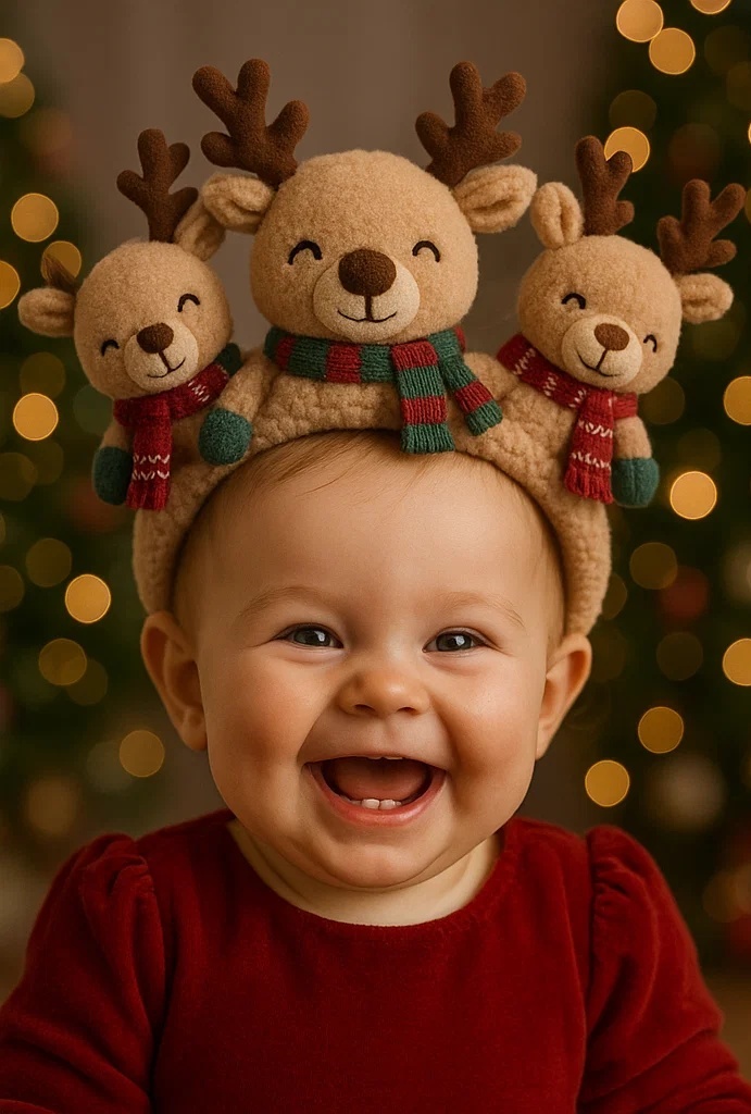 Reindeer Baby Headband with Seasonal Accessories – Perfect for Holiday Photoshoots