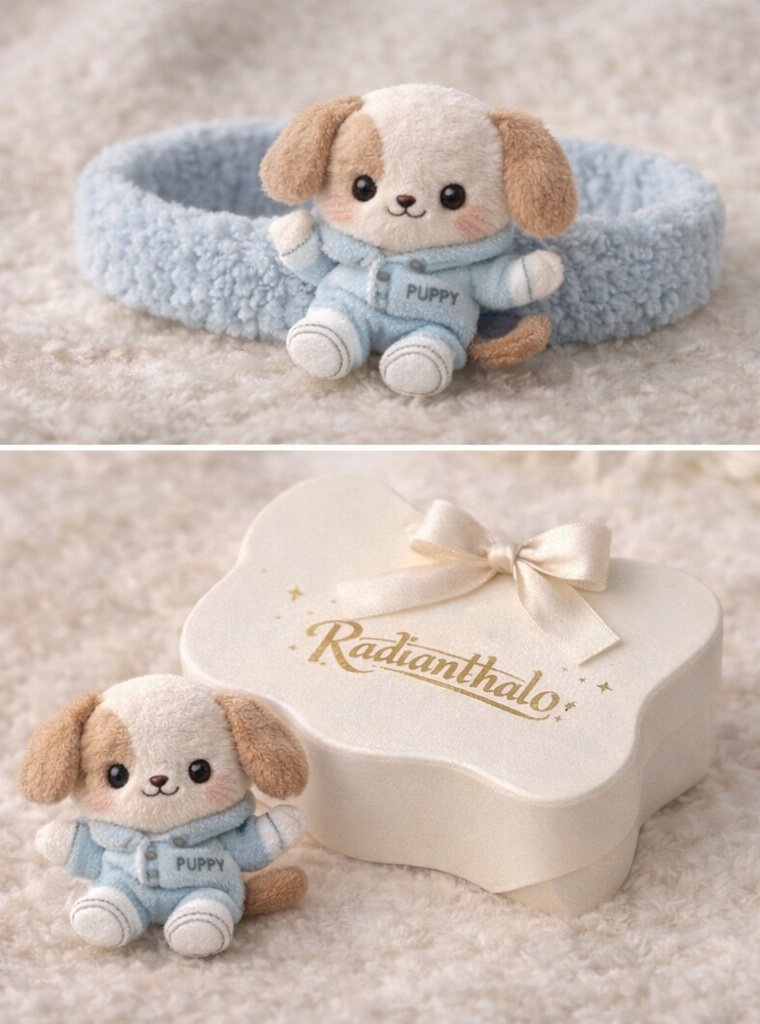 Puppy Baby Headband with Light Blue Plush Design