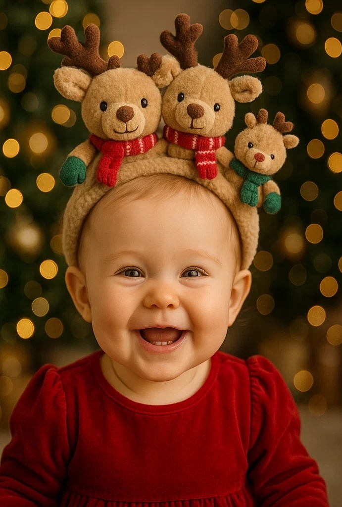 Festive Family Reindeer Baby Headband with Holiday Accessories – Perfect for Christmas Photoshoots
