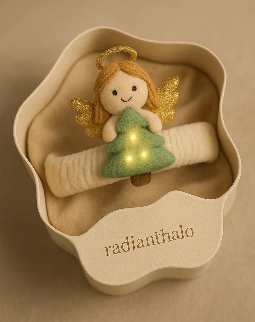 Angel Baby Headband with Lit Christmas Tree – Magical Holiday Photoshoot Accessory