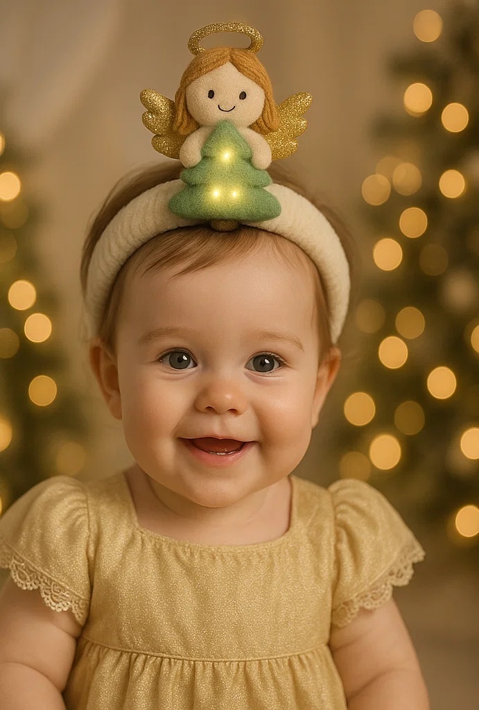 Angel Baby Headband with Lit Christmas Tree – Magical Holiday Photoshoot Accessory