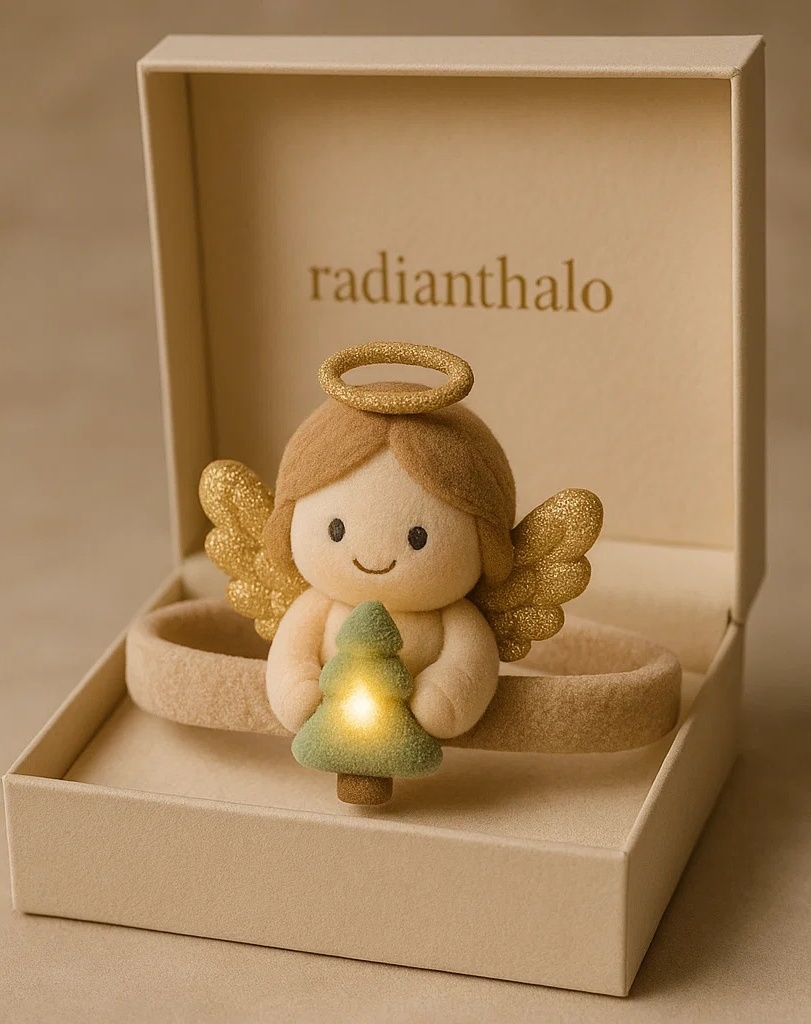 Golden Halo Angel Baby Headband – Soft Plush Holiday Headwear with Light-Up Tree