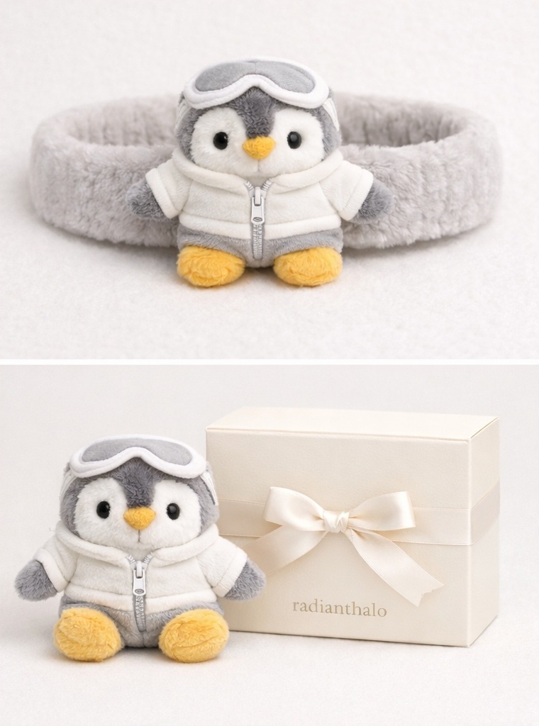 Penguin Baby Headband with Goggles and Gray-White Fleece