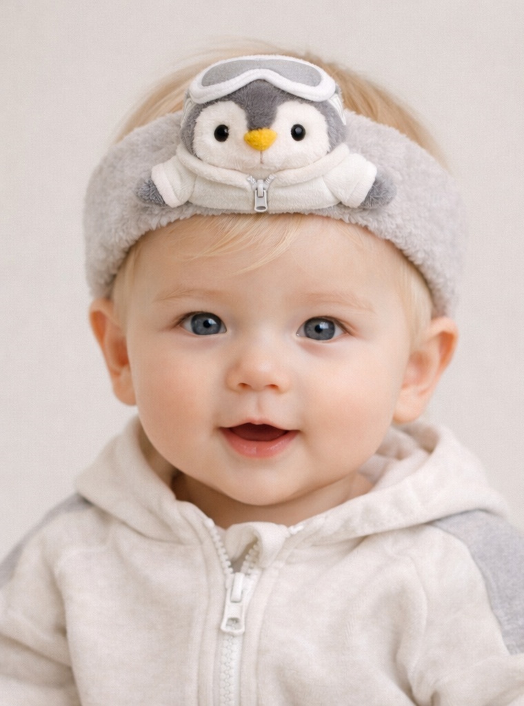 Penguin Baby Headband with Goggles and Gray-White Fleece