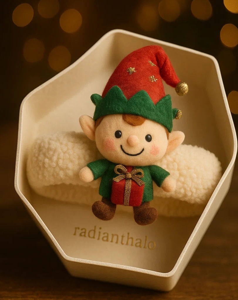 Holiday Elf Baby Headband – Plush Toy Design with Gift and Bell Hat