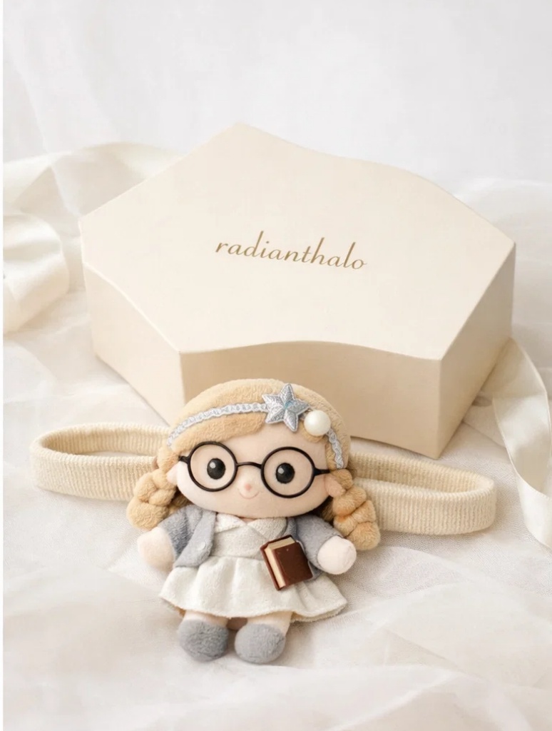 Star Librarian Baby Headband – Plush Girl with Glasses & Star Crown