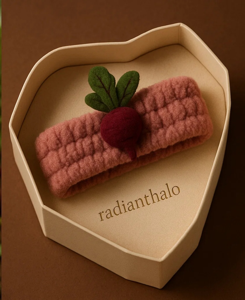 Plush Baby Headbands with Beetroot Embellishments for Gift Packaging