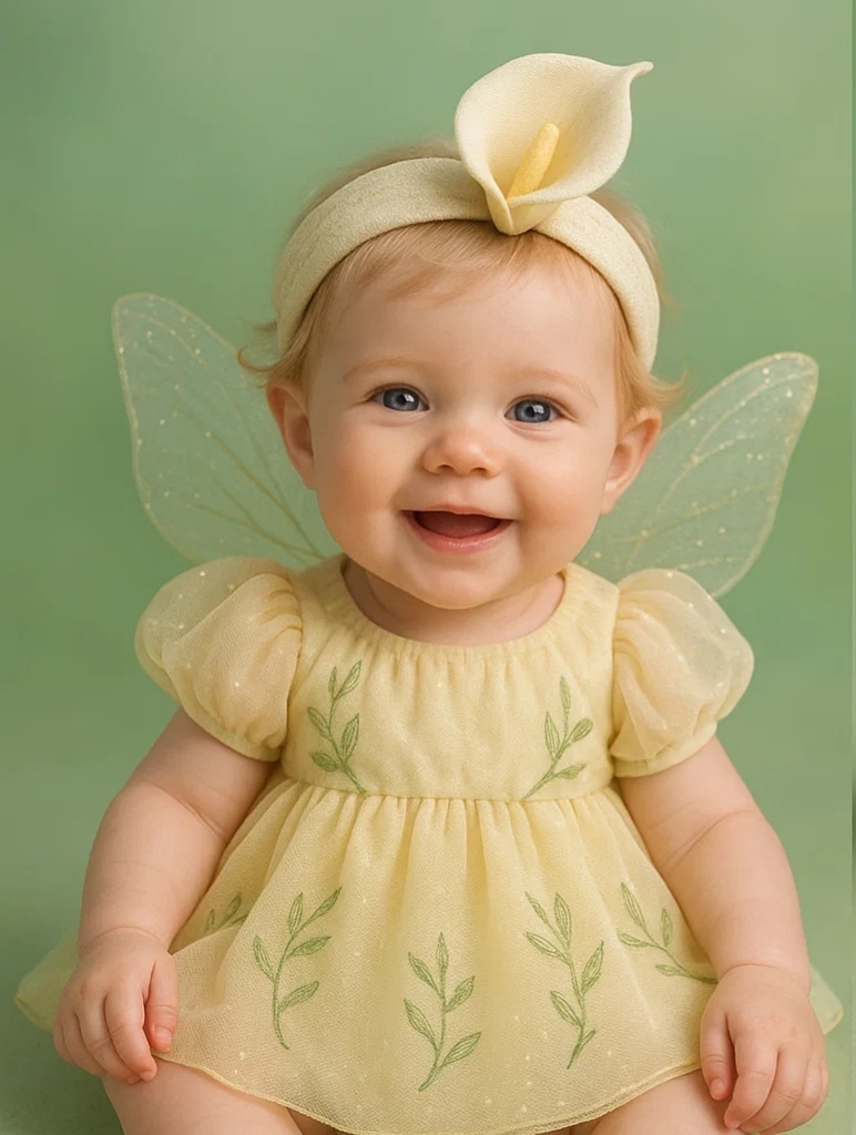 Calla Lily Fairy Baby Headband – Soft Yellow Elastic Headband with Angel Wings