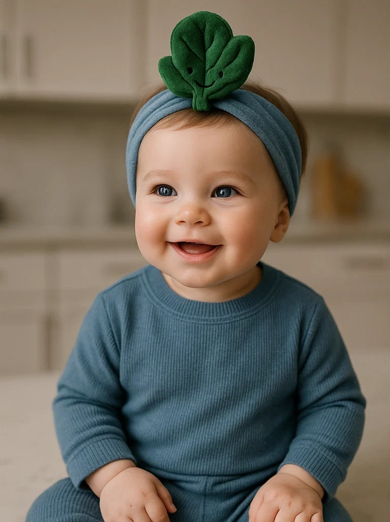 Spinach Baby Headband with Cute Green Leaves