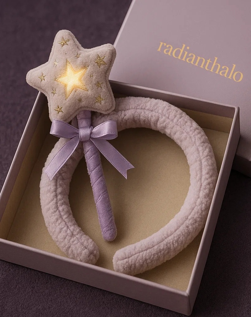 Soft Beige Star Light-Up Baby Headband – Gentle on Baby Skin