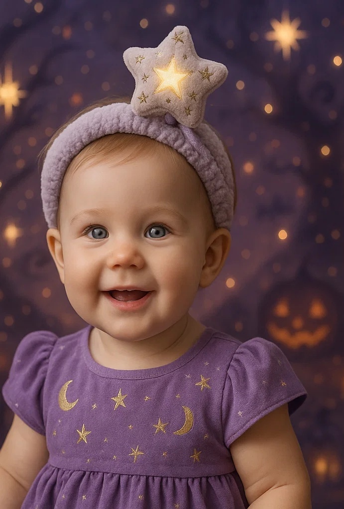 Soft Beige Star Light-Up Baby Headband – Gentle on Baby Skin