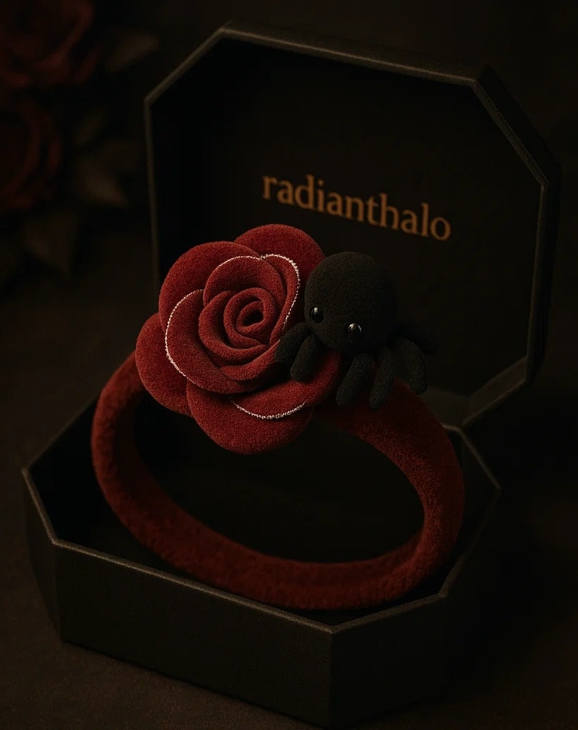 Charming Dark Red Rose Spider Plush Baby Headband – Adorable Infant Gift