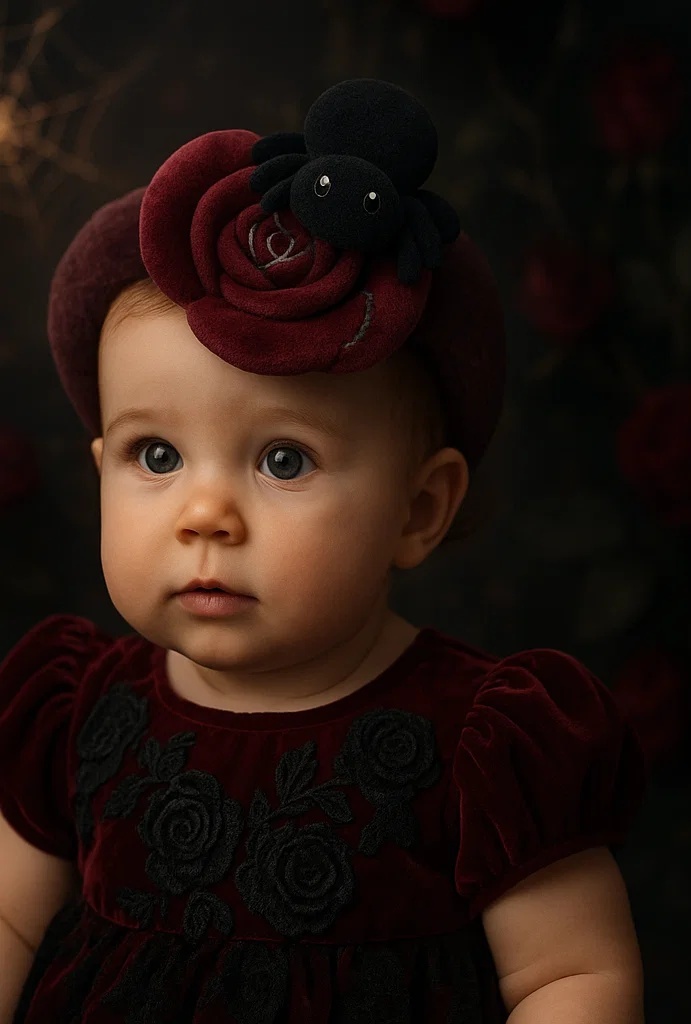 Red Rose Spider Plush Baby Headband – Cute & Adorable Infant Accessory