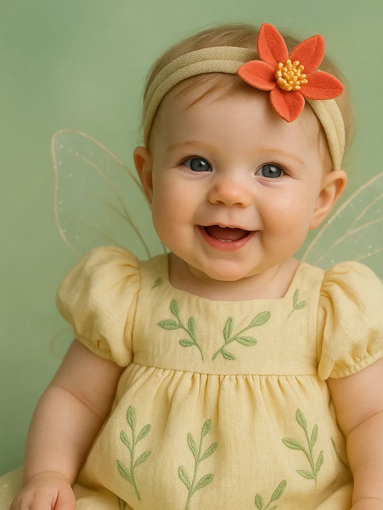 Ensemble bébé bandeau fleur orange et robe d’ange – Tenue adorable pour photos 0-2 ans