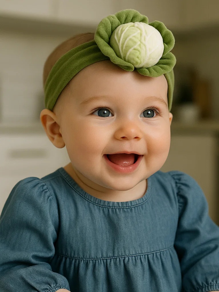 Cabbage Baby Headband with a Smiling Face