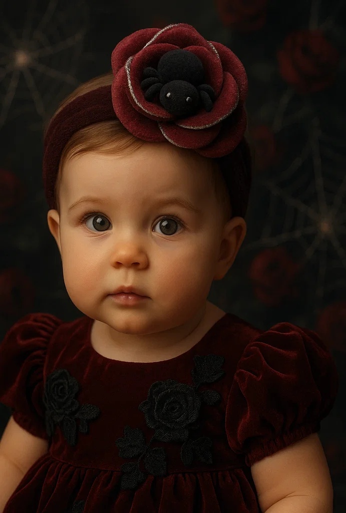 Burgundy Rose Spider Plush Baby Headband – Premium Quality for Wholesale