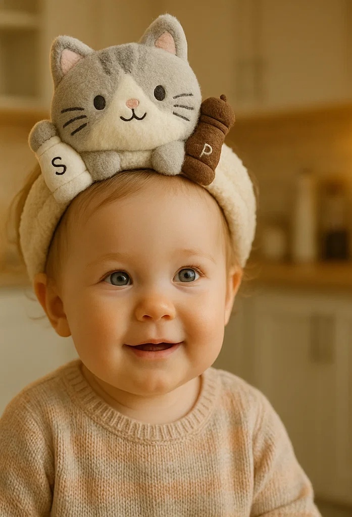 Playful Cat Baby Headband for Stylish Photos with Salt and Pepper Motif