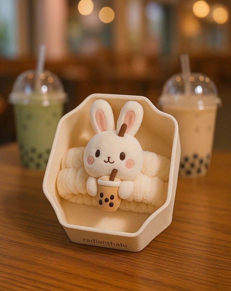 Bunny Headband with Bubble Tea for a Cute and Playful Baby Look