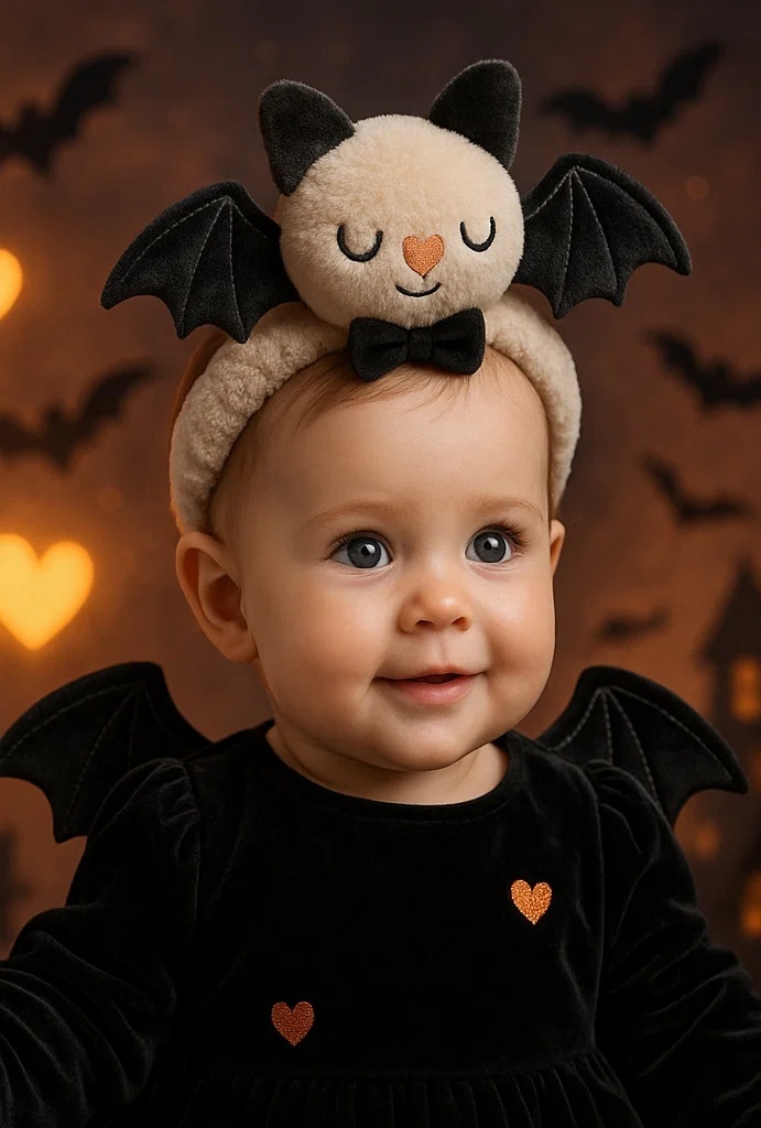 Beige Bat Plush Baby Headband – Cute & Safe for Infants