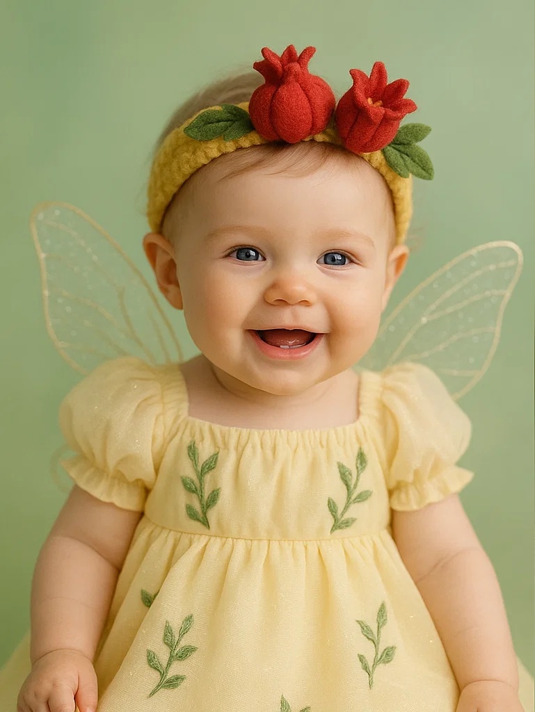 Baby-Set mit orangefarbenem Blumen-Stirnband und Engelskleid – Süßes Outfit fürs Fotoshooting 0–2 Jahre