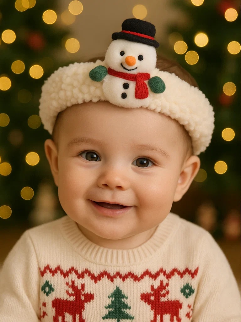 Winterliches Stirnband für Babys mit Schneemann und Bär – Niedlich und warm für Fotos