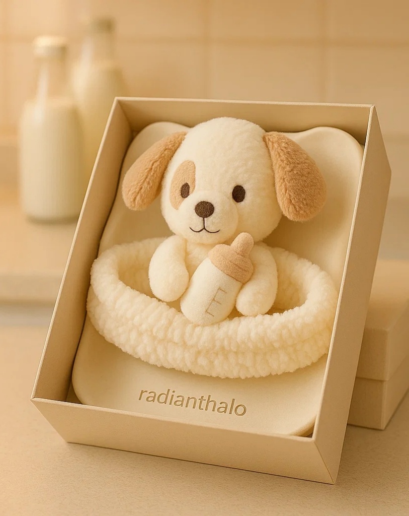 Plush Dog Baby Headband with Bottle – Perfect for Newborns