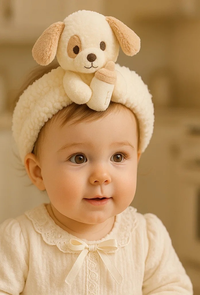 Plush Dog Baby Headband with Bottle – Perfect for Newborns