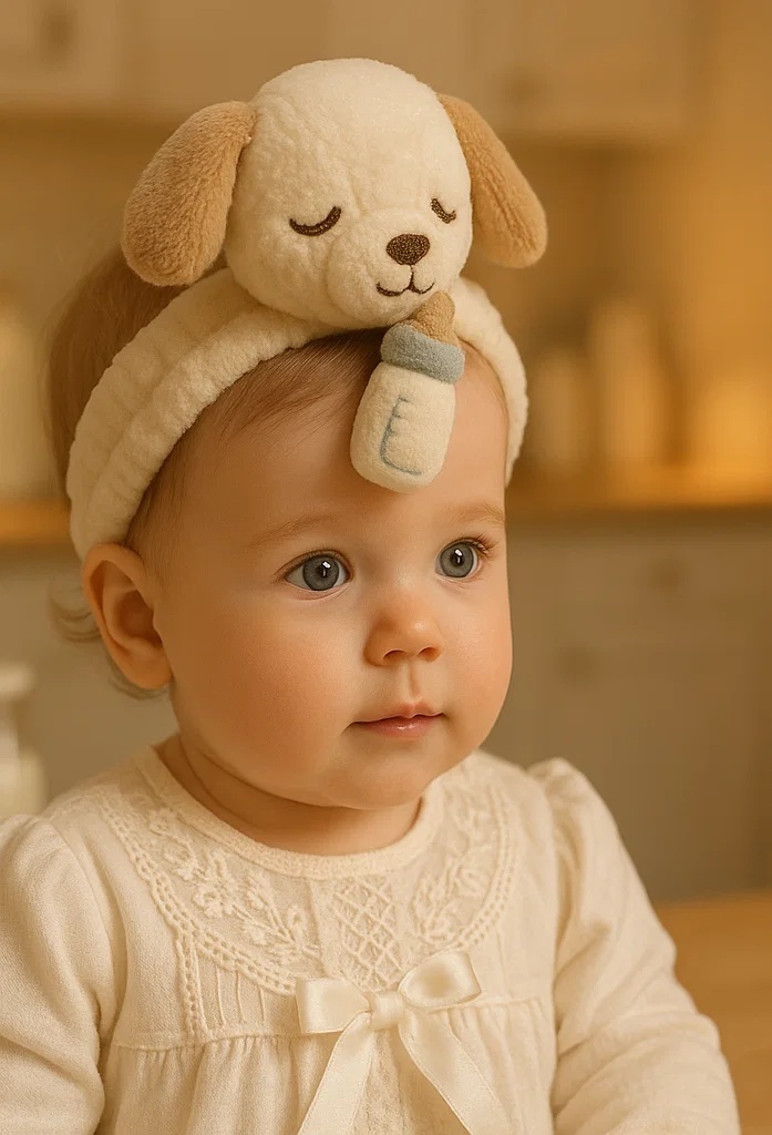 Soft Baby Headband Featuring Sweet Dog Design with Milk Bottle