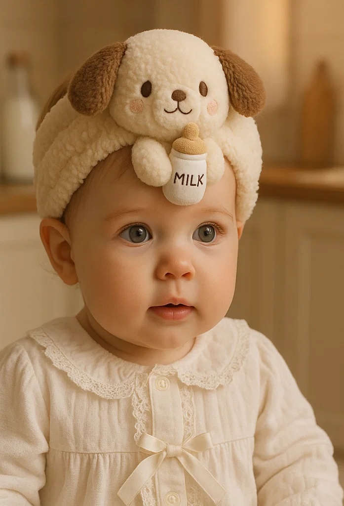 Unique Puppy Baby Headband with Milk Bottle – Ideal for Baby Shoots