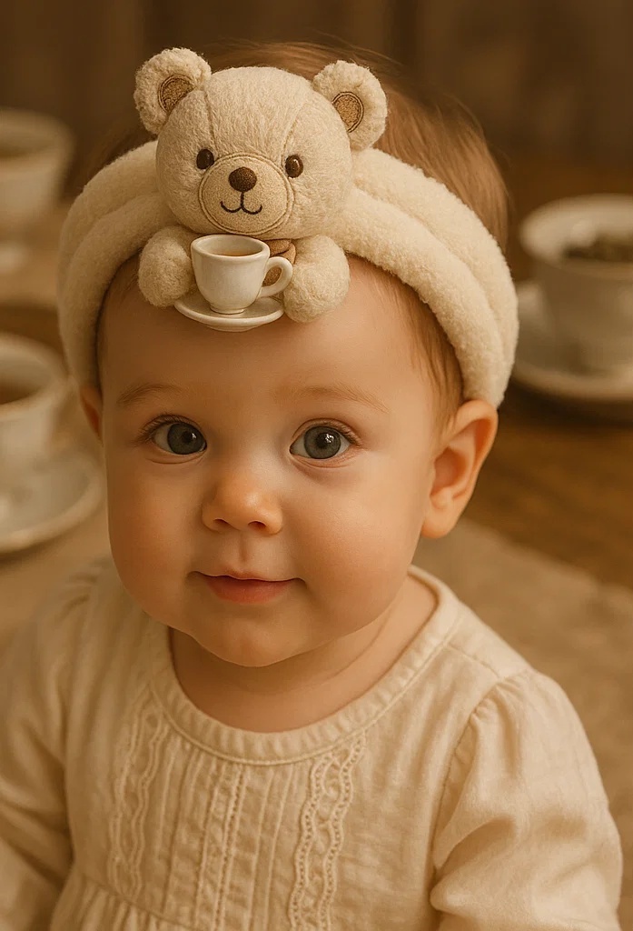 Cozy Bear Headband for Babies with Mini Teacup – Ideal for Photo Props
