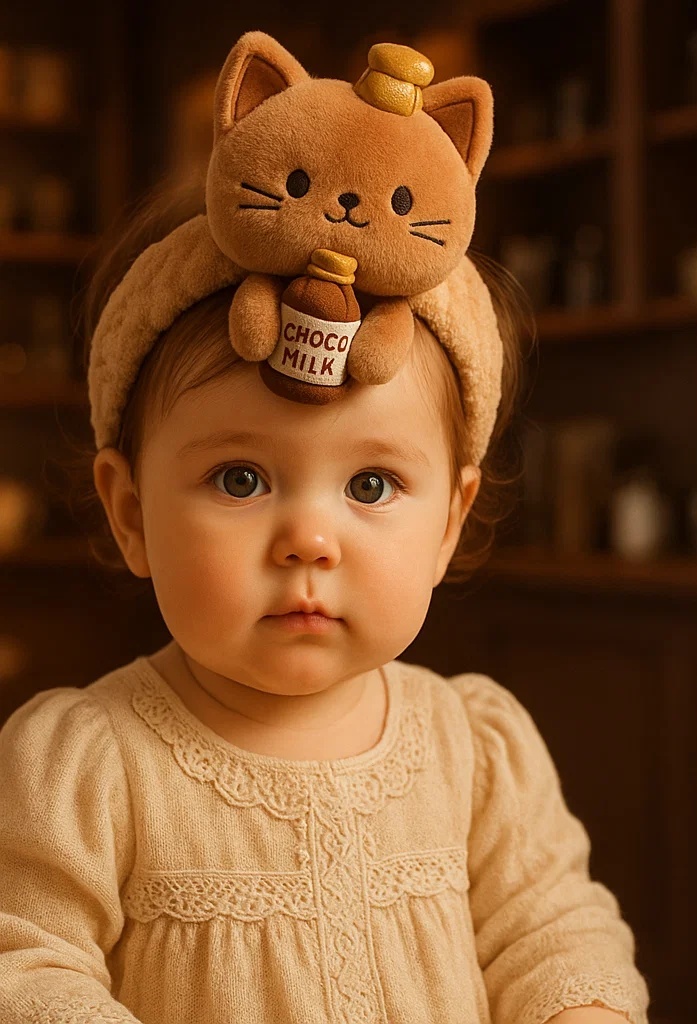 Chocolate Milk Cat Headband – Cozy Plush for Baby Shoots