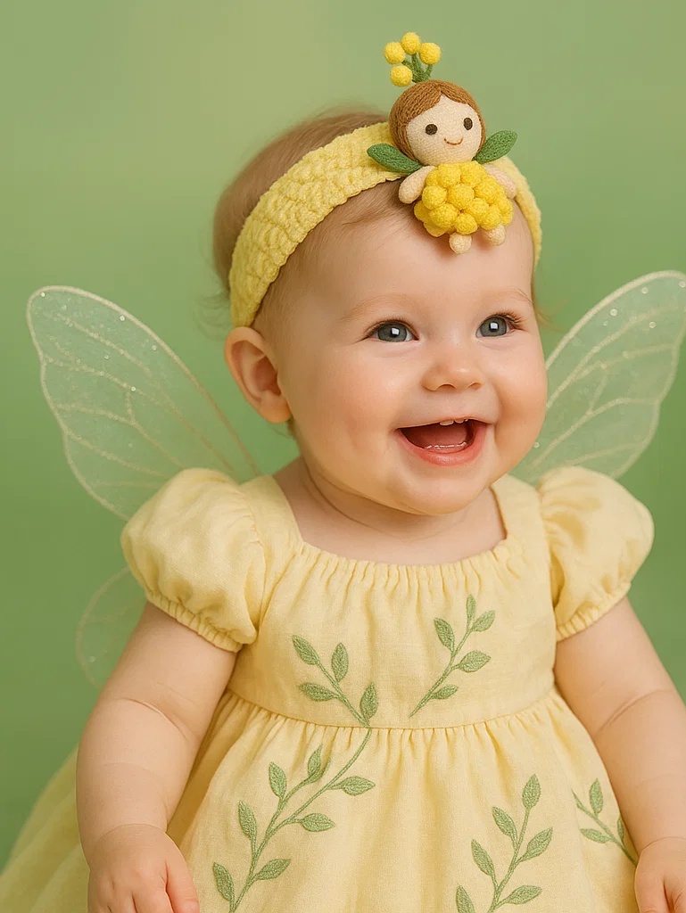 Faixa de Cabelo de Flor Amarela para Bebê com Vestido de Fada 0-2 Anos para Fotos