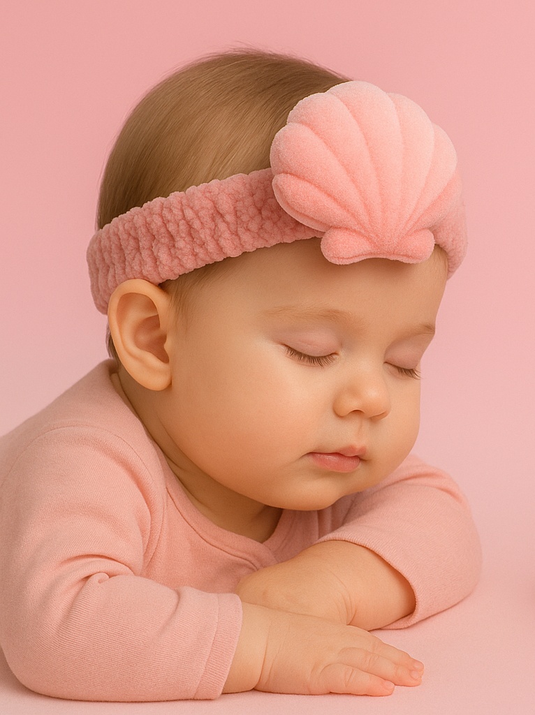 Pink Shell Puff Baby Headband - Elegant and Plush