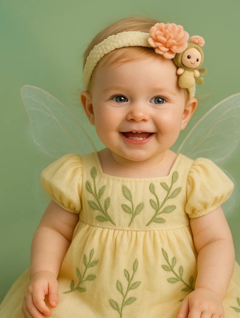 Peach Doll Fairy Headband – Soft Elastic Headband with Plush Doll and Flower