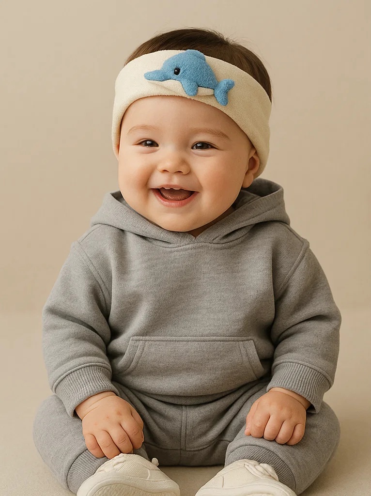 Cute Blue Dolphin Baby Headband – Creamy Band with 3D Plush Cartoon for Baby Photography & Outfits