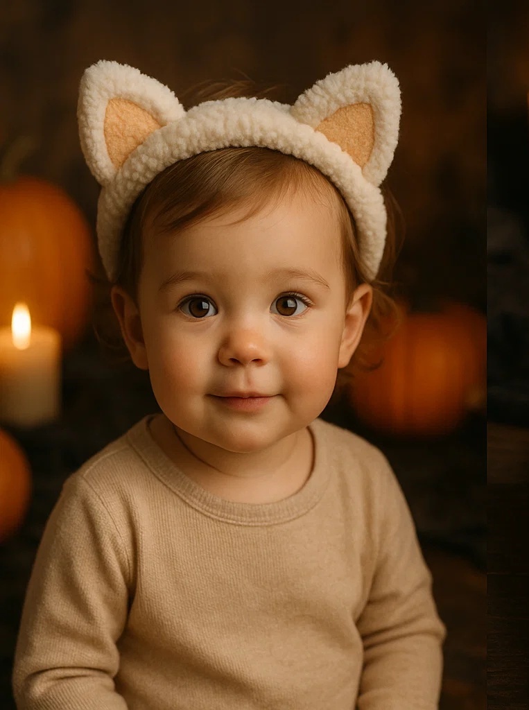 かわいいハロウィン赤ちゃん用ヘアバンドぬいぐるみ付き – 赤ちゃんの写真に最適 B端