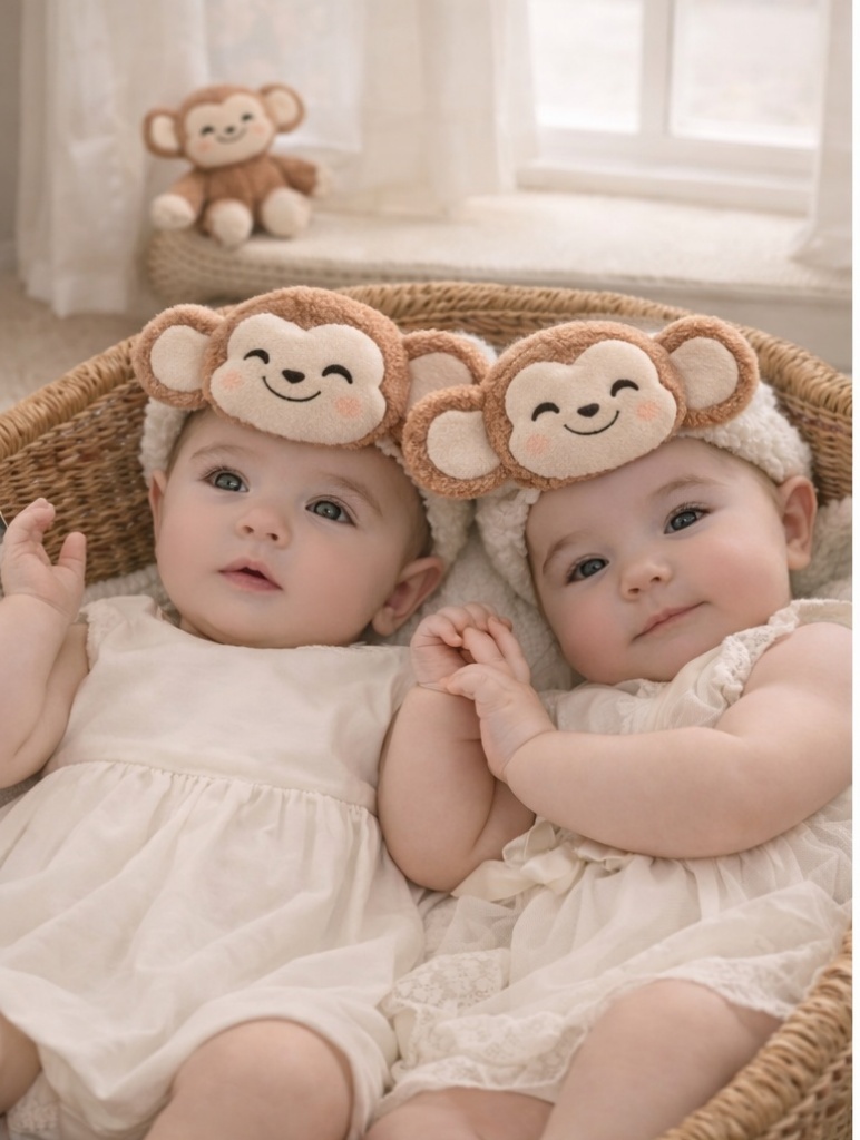 Playful Monkey Twin Baby Headbands for Fun Photoshoots