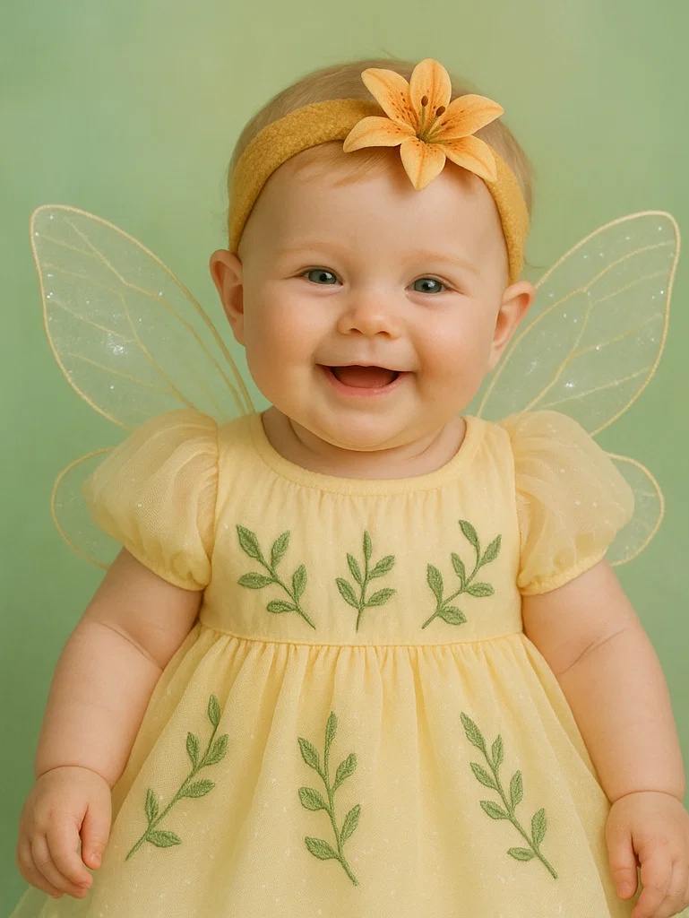Conjunto Bebê com Tiara de Lírio e Vestido de Anjo – Roupa Fofa de Princesa para Fotos 0-2 Anos