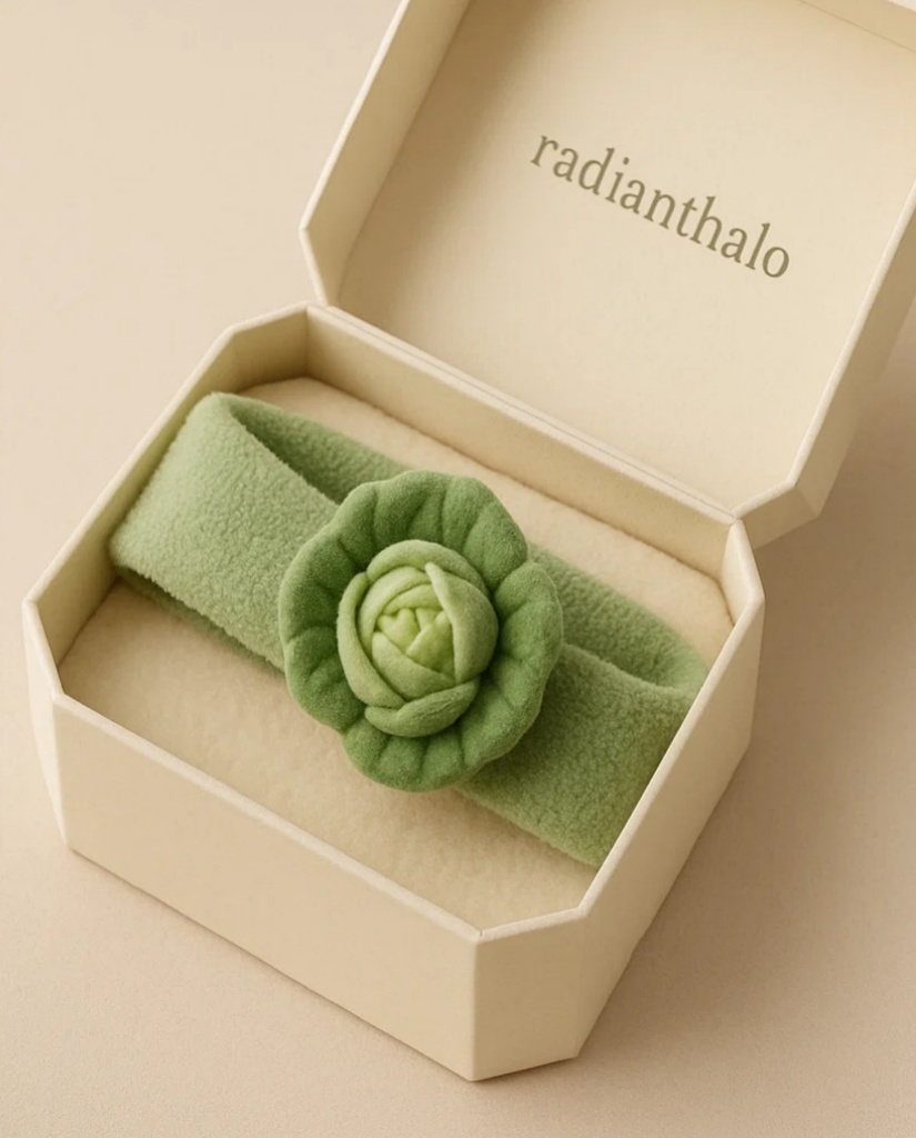 Soft Green Baby Headbands with Lettuce Flower for Organic Baby Collections