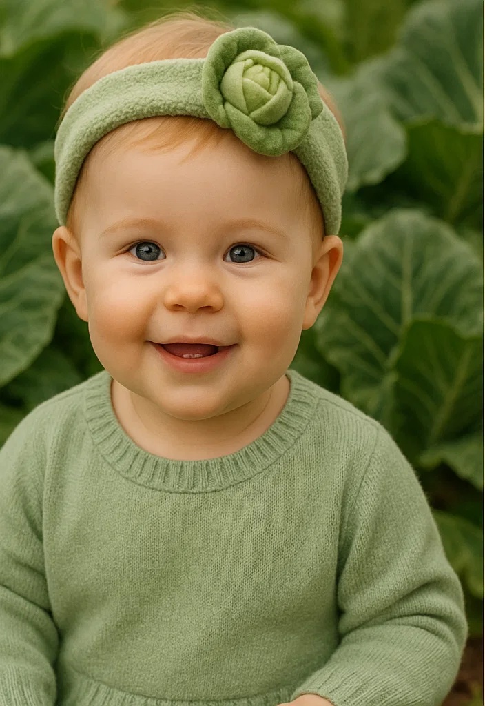 Soft Green Baby Headbands with Lettuce Flower for Organic Baby Collections