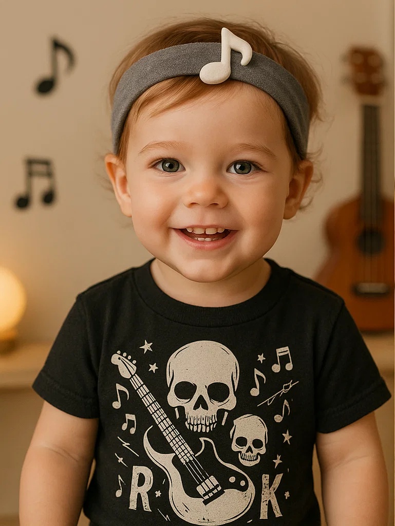 Faixa de bebê com nota musical – acessório de sucesso para fotos e presentes